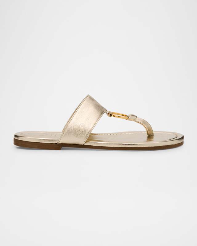 Olivia Metallic Leather Flat Slide Sandals